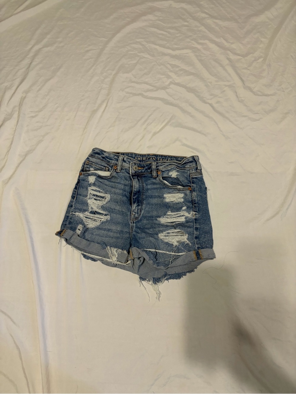 American Eagle Outfitters Ripped Rolled-Hem Denim Shorts - Blue